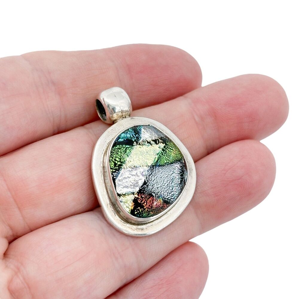 Vintage Mexico Sterling Silver 925 Dichroic Glass Pendant